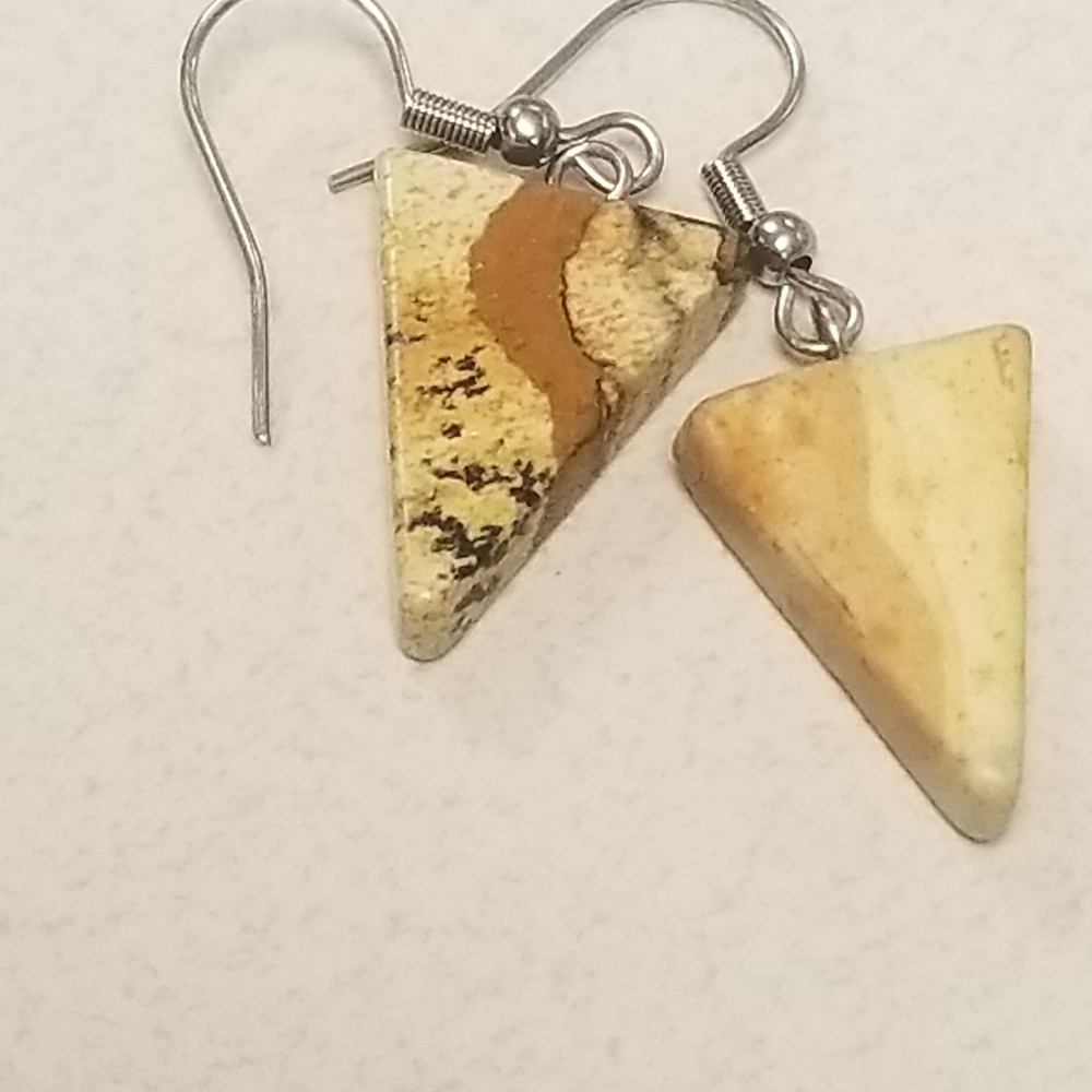 Handmade brown and tan natural stone hanging earrings